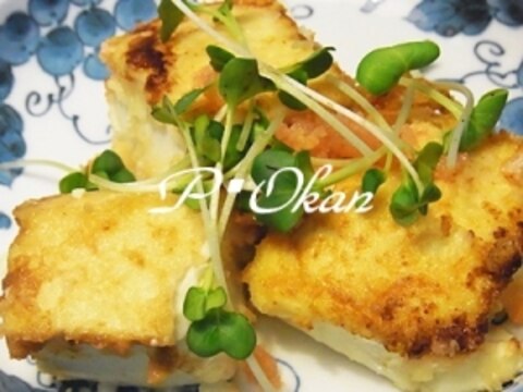 しっとり美味しい☆塩豆腐の明太子バター醤油炒め